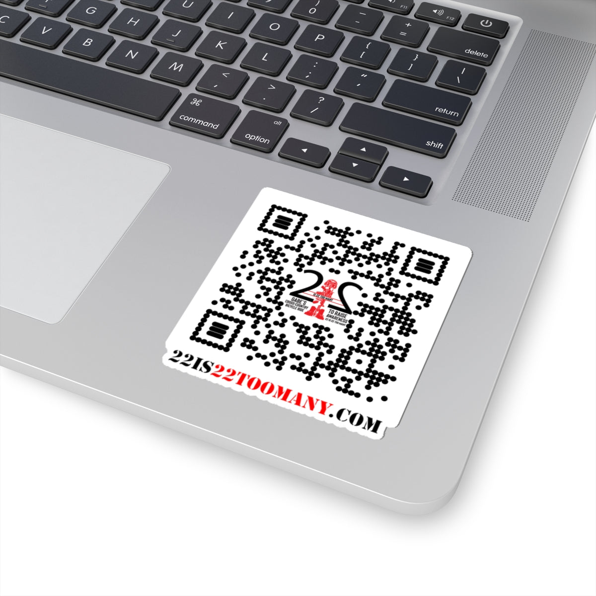 22 is 22 TOO MANY QR Mission Sticker – Gabe’s Cross‑Country Veteran Mental Health Ride